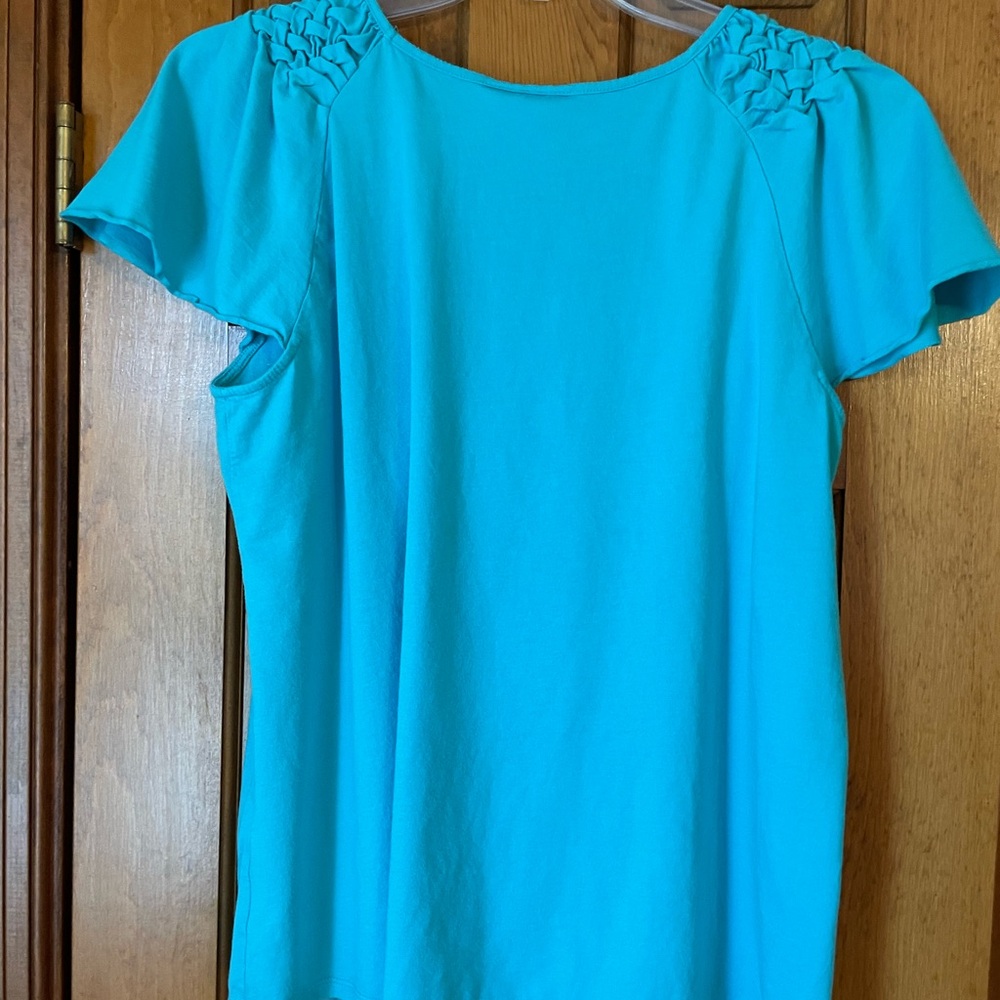 Style & Co. Blue Smocked Blouse with Short Sleeves - Picture 2 of 2